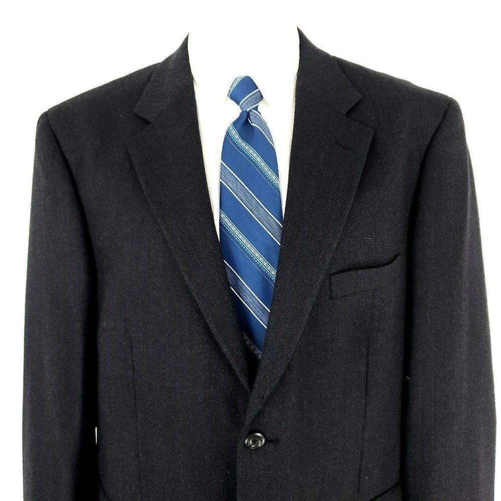 Pronto Uomo Lambswool‎ 2 Button Blazer 44R Gray Herringbone Sport Coat